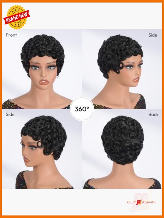 Short Curly Pixie Cut Wig Human Hair Glueless Ready to Wear 6 Inch